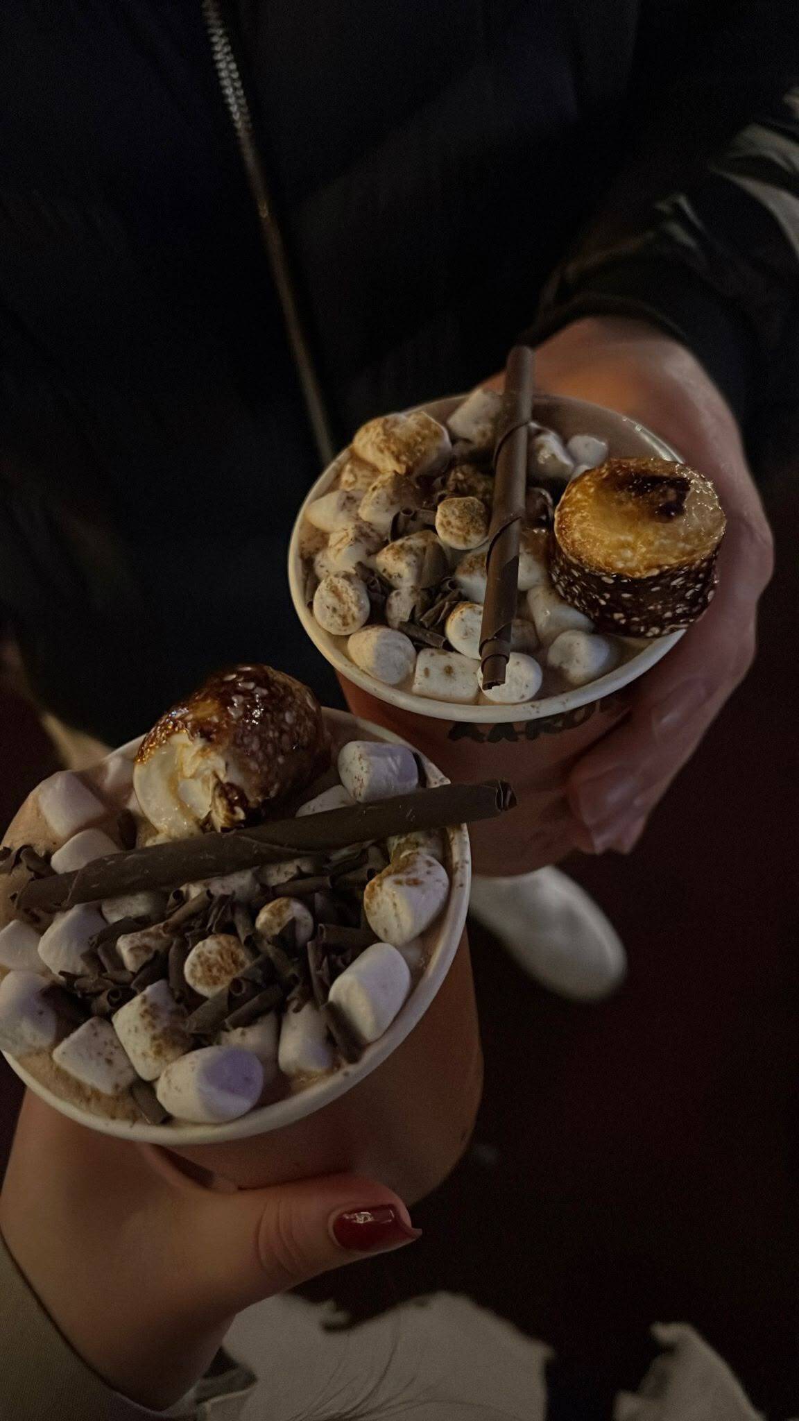 Festive hot chocolates topped with marshmallows