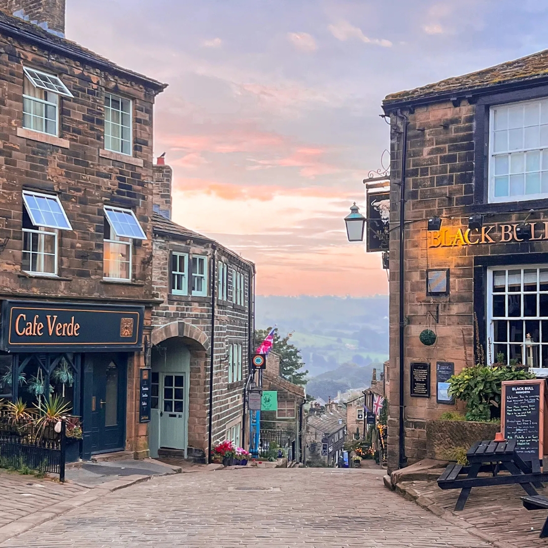 Haworth village in Yorkshire with cobbled streets and historic character