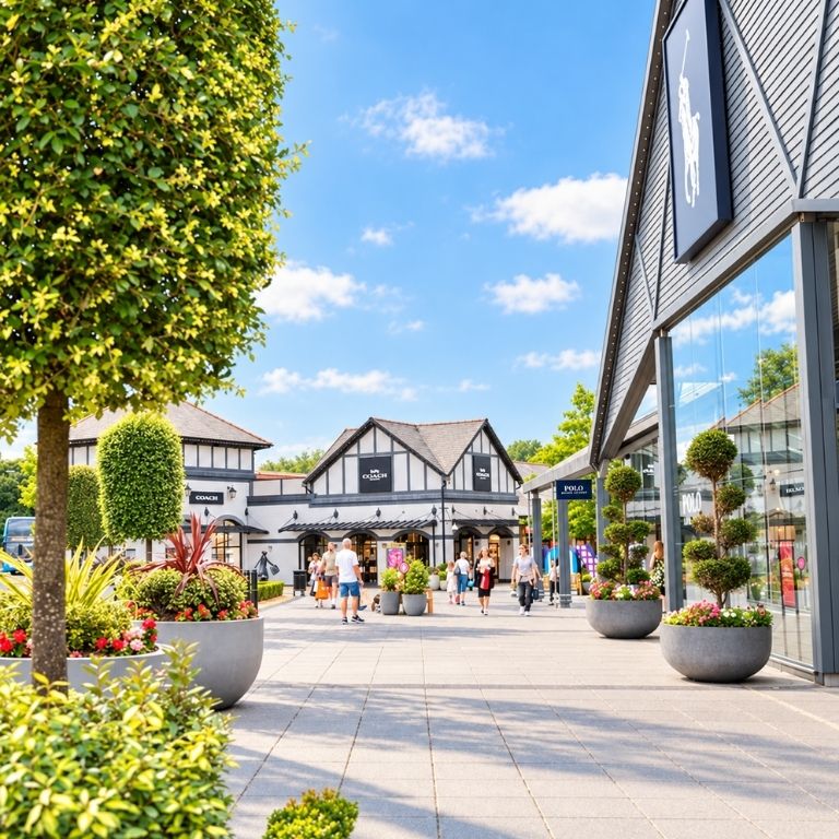 Shopping walkway at Cheshire Oaks Designer Outlet