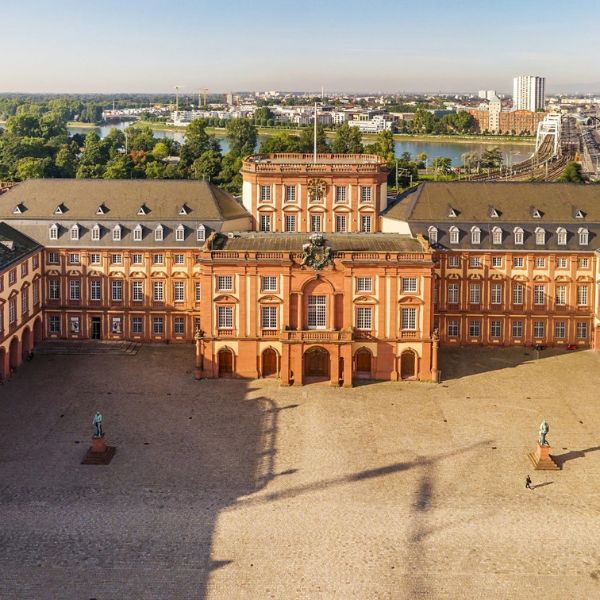 The grand Baroque facade of Mannheim Palace