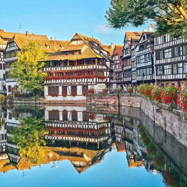 Half-timbered houses beside the canals in Strasbourg's Petite France quarter