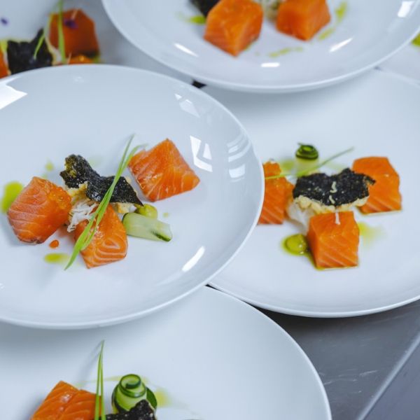 Carefully presented dishes prepared aboard The Nobleman