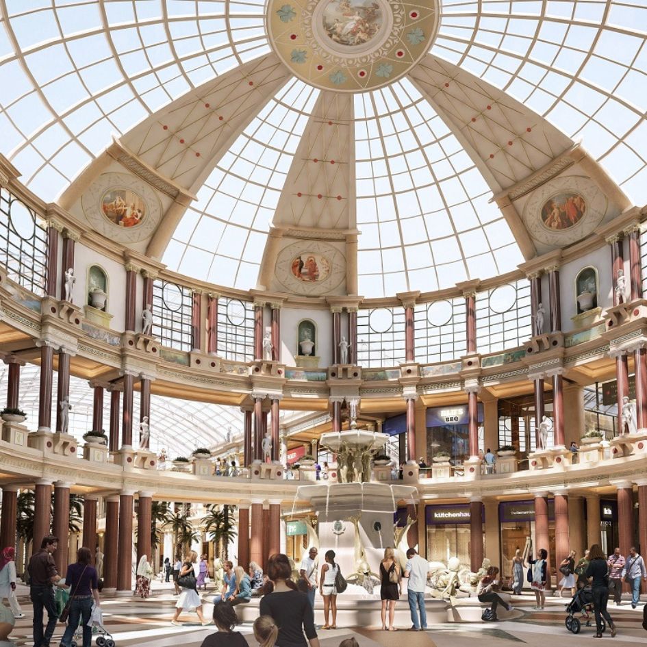 The grand domed interior of Trafford Centre
