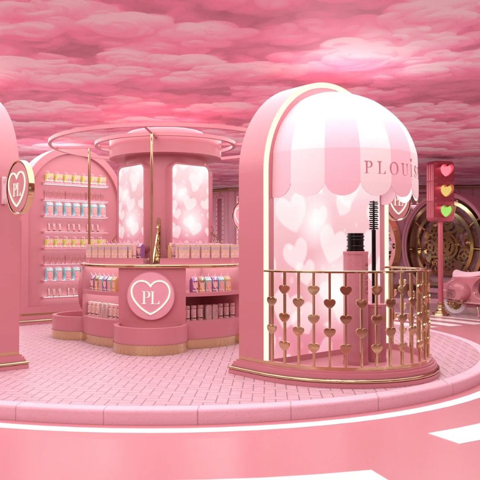Pink P.Louise displays beneath a cloud ceiling