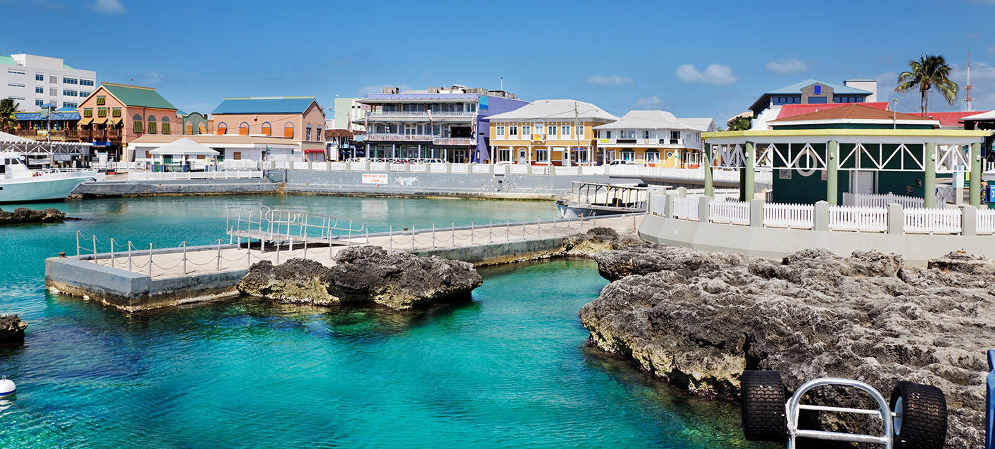A colourful Caribbean harbour and coastline