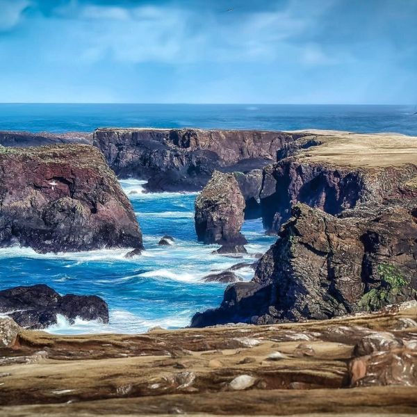Shetland's rugged sea cliffs and rock formations