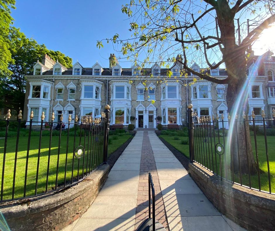 Front entrance and gardens of the Wheatlands Lodge Hotel in York